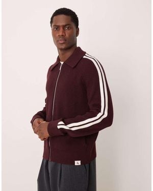 Calvin Klein Stripe Knit Track Jacket - Red
