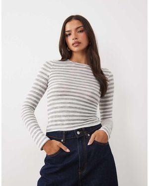 Motel Alon Sheer Jersey Stripe Long Sleeve Top - Grey