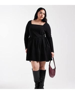 ONLY Long Sleeve Square Neck Mini Skater Dress - Black