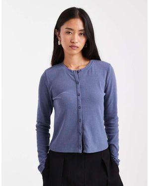 Threadbare Top Abotonado De Manga Larga De Punto Liso De - Azul