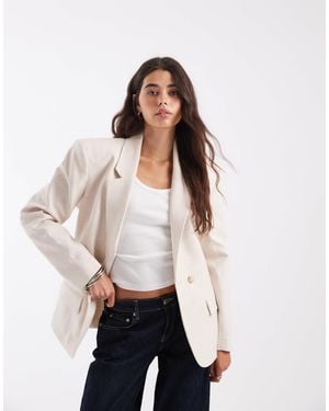 ASOS Tailored Strong Shoulder Nipped Waist Blazer - Natural