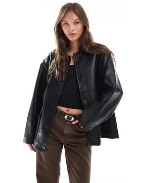 ASOS Leather Look Harrington Jacket - Black