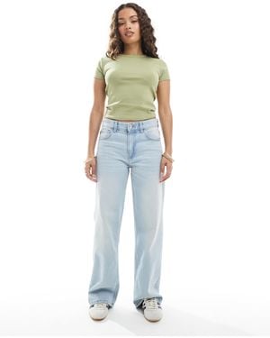 Bershka Petite High Waisted 90s Wide Leg Jeans - Blue