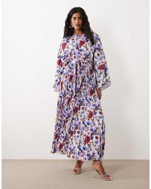 Iyal Long Sleeve Pleated Detail Kaftan Dress - Purple