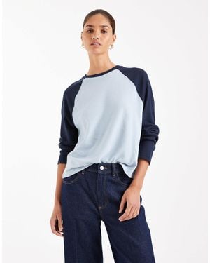 ASOS Textured Oversized Raglan Long Sleeve Top - Blue