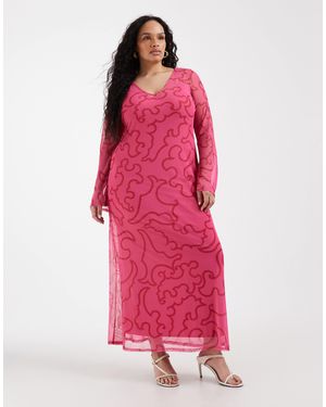 Never Fully Dressed Never Fully Dressed Curve Mesh Maxi Dress - Pink
