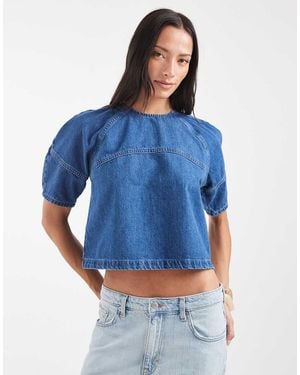 ASOS Aangerimpelde Denim Top Met Raglan Cocoonmouwen - Blauw