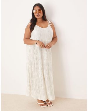 Vila Curve Plisse Cami Maxi Slip Dress - Natural