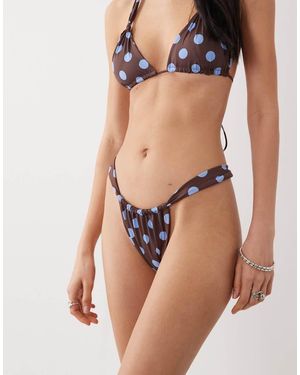 Mango Slip Bikini Blu E A Pois - Marrone
