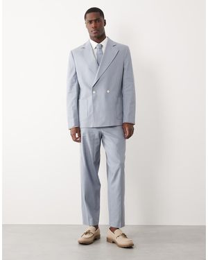 ASOS Pantalones De Traje Color Piedra De Corte Tapered Extragrande De Tejido Con Lino De - Gris