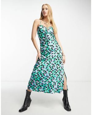 VIOLET ROMANCE – midikleid aus satin mit bindeband vorne, wirbelprint und raffung - Blau