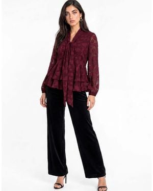 Lovedrobe Floral Burnout Pussybow Peplum Blouse - Red