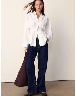Stradivarius Poplin Shirt With Pleats - Blue