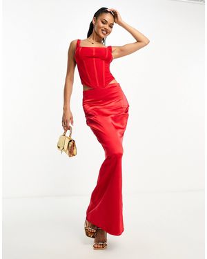 Aria Cove Maxi Bodycon Fishtail Skirt Co-ord - Red