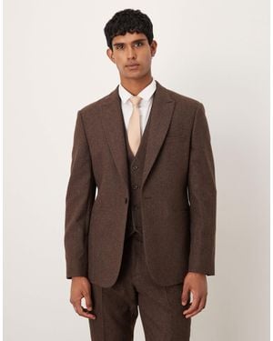 ASOS Slim Herringbone Suit Jacket With Wool - Brown