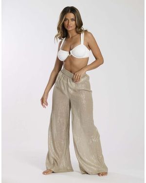 South Beach Metallic Wide Leg Beach Pant - Natural