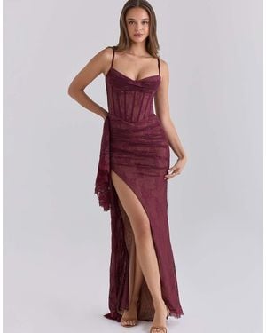 House Of Cb Austelle Cabernet Lace Corset Maxi Dress - Red