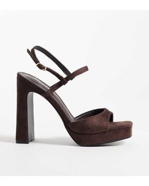 Public Desire Sandalias De Tacón Con Plataforma Rhoda En Ante Sintético Chocolate-Marrón