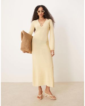 Pretty Lavish Gold Hardware Crochet Knit Midaxi Dress - Natural