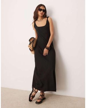 ASOS Linen-blend Twist Strap Bias Maxi Sundress - Black