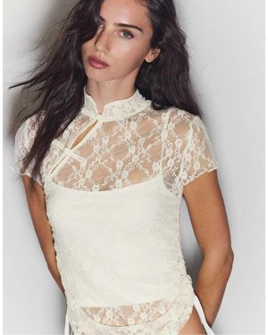 Stradivarius Short Sleeve Qipao Style T-shirt - Natural