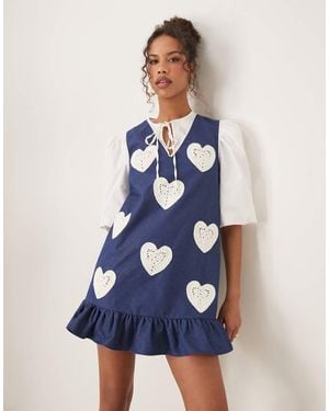 Sister Jane Heart Embroidered Mini Dress - Blue