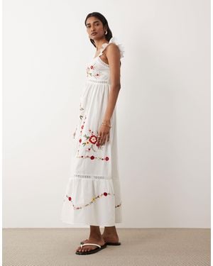 Miss Selfridge Lace Insert Embroidered Maxi Dress - Natural