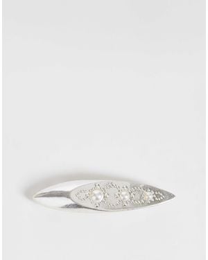 Reclaimed Vintage Worn Barrette Clip With Pearl Details - Natural
