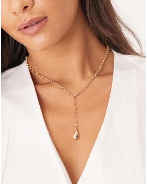 ASOS Lariat Necklace With Chain Detail - Natural
