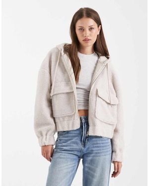 ONLY Pocket Detail Hooded Teddy Jacket - Natural