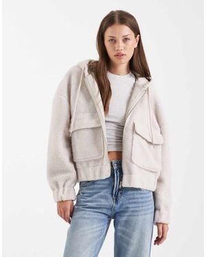 ONLY Pocket Detail Hooded Teddy Jacket - Natural