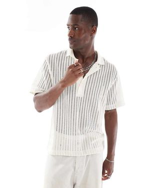 River Island Boxy Fit Crochet Polo - White