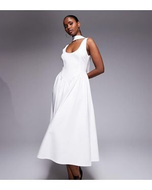 Kaiia Exclusive Scoop Neck Scarf Detail Dropped Basque Waist Maxi Dress - Grey