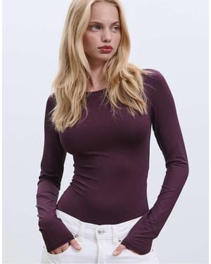 Stradivarius Long Sleeve Polyamide Bodysuit - Purple