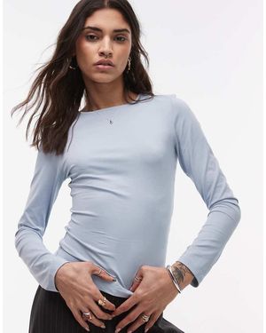 TOPSHOP Top A Maniche Lunghe Blu Sinuoso - Grigio