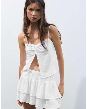 Pull&Bear Mini Rok Van Linnenmix Met Ruches - Wit