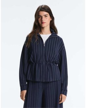 Oysho Soft-Touch Modal Jacket With Adjustable Waist And High Collar - Blue