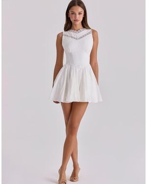 House Of Cb Scarlett Embroidered Cotton Lace Trim Mini Dress - White