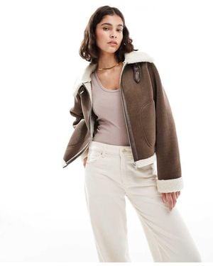ONLY Trucker Coat With Teddy Trim - Brown