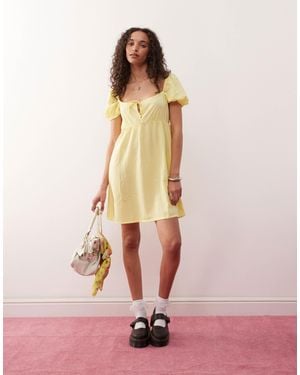 Monki Mini Dress With Puff Sleeves - Pink