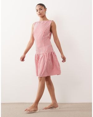 Vila Drop Waist Ginham Mini Dress - Pink