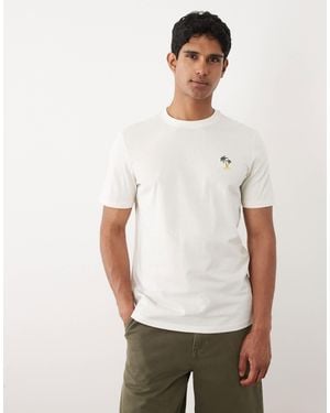 Blend 100% Cotton Regular Fit T-shirt With Mini Palm Tree Motif - White