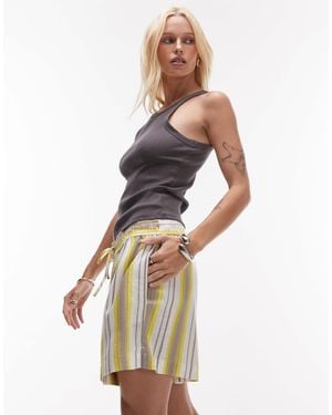 TOPSHOP High Rise Drawcord Linen Shorts - White