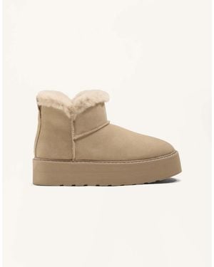Oysho Leather Platform Boots - Natural