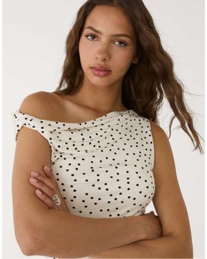 Stradivarius Asymmetric Polka Dot Top - Brown