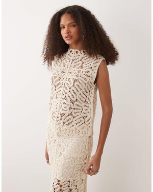 Mango Setenta Crochet High Neck Sleeveless Top Co-ord - Natural