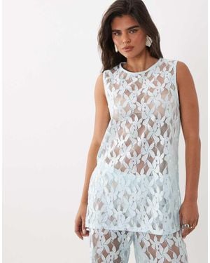 ASOS Oversized Kanten Hemdje Met Lange Pasvorm - Blauw