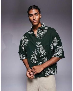 ASOS Premium Boxy Oversized Shirt With Embroidery - Grey