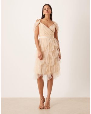 True Decadence Pleated Petal Midi Dress - Natural