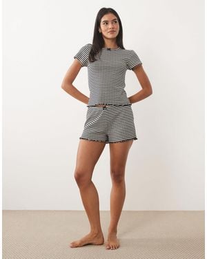 ASOS Striped Pointelle Pyjama Shorts - Grey